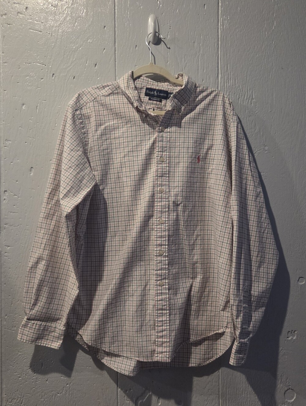 Ralph Lauren White Button-Down Shirt with Red and Blue Check